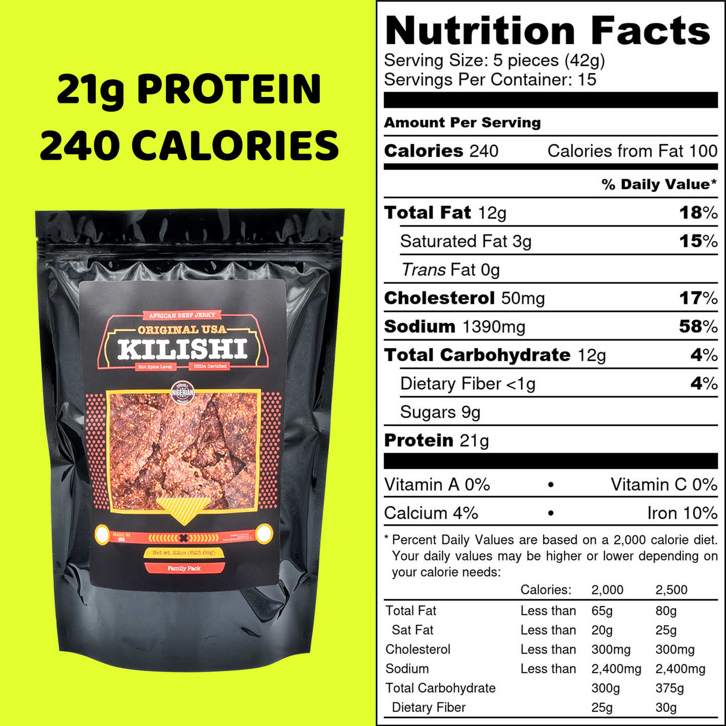 Original USA Kilishi – Hot (22 oz / Family Pack) – Nigerian Beef Jerky